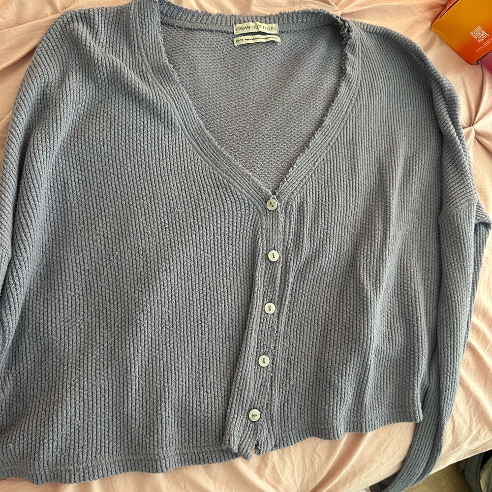 Urban Outfitters Blue Ribbed Knit Cardigan Sweater